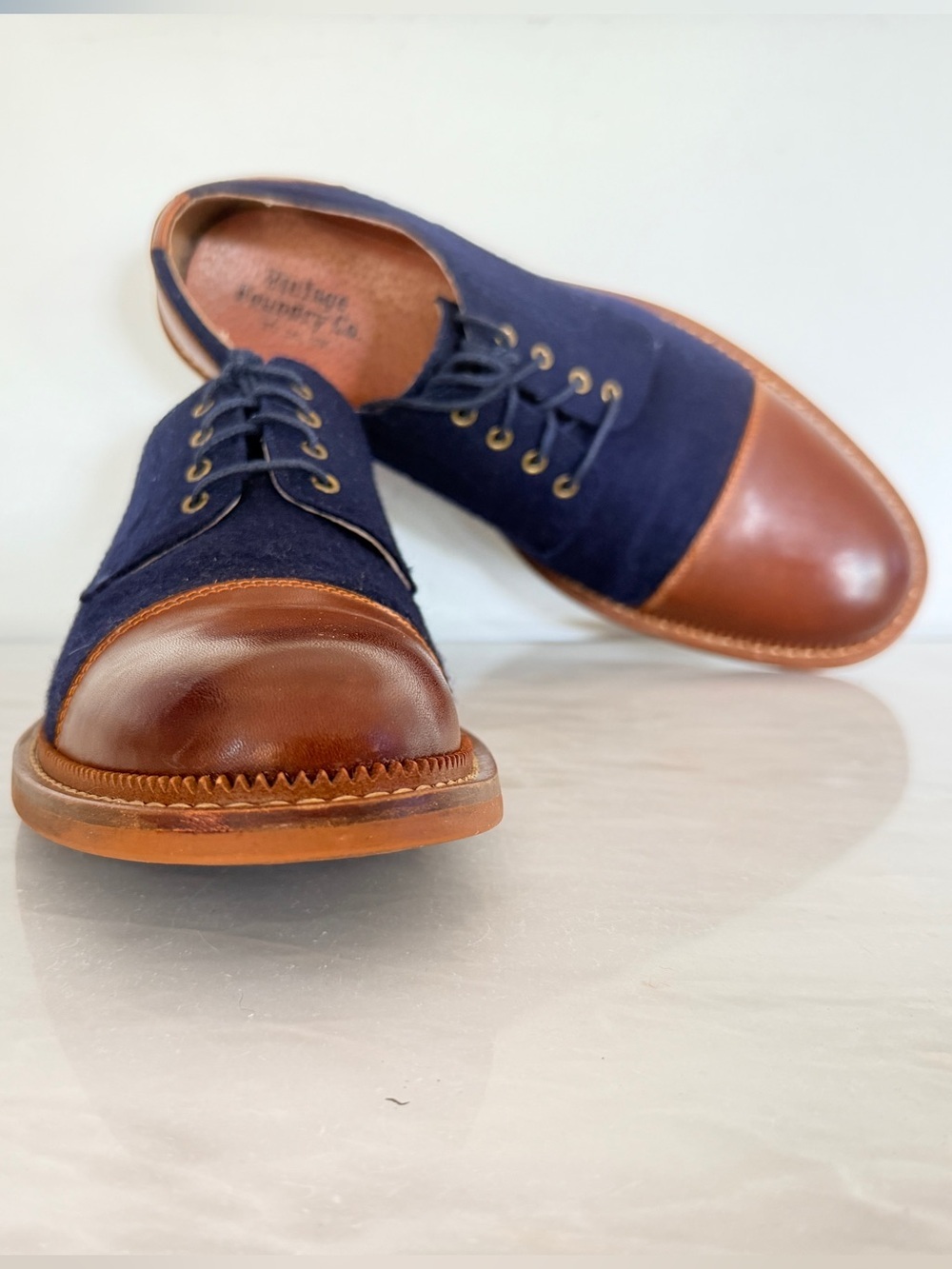 Vintage Foundry Co Dante Cap Toe Oxford Shoes Men’s 10 Blue Suede Brown Leather
